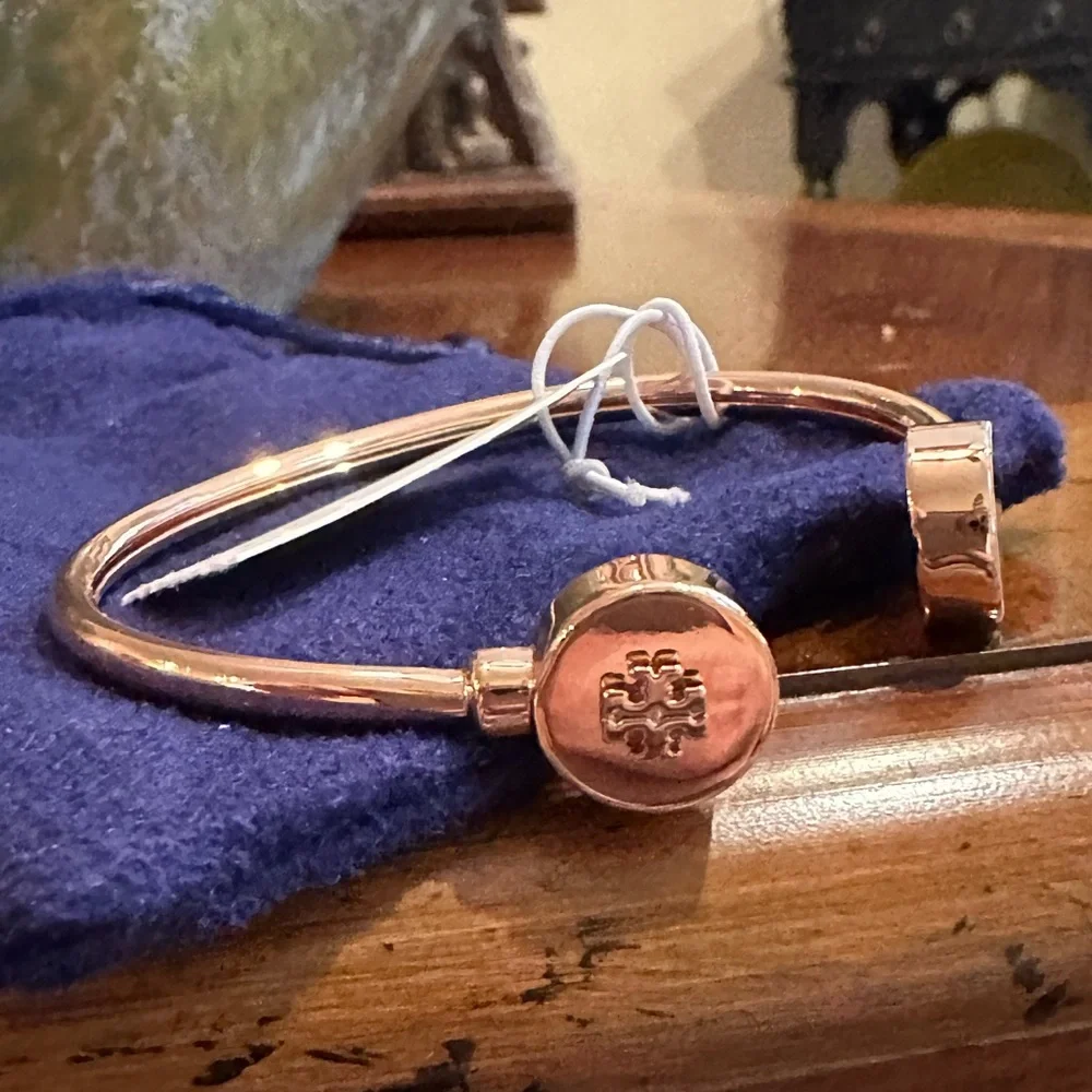 Tory‎ Burch Rose Gold Logo Bangle Bracelet NWT